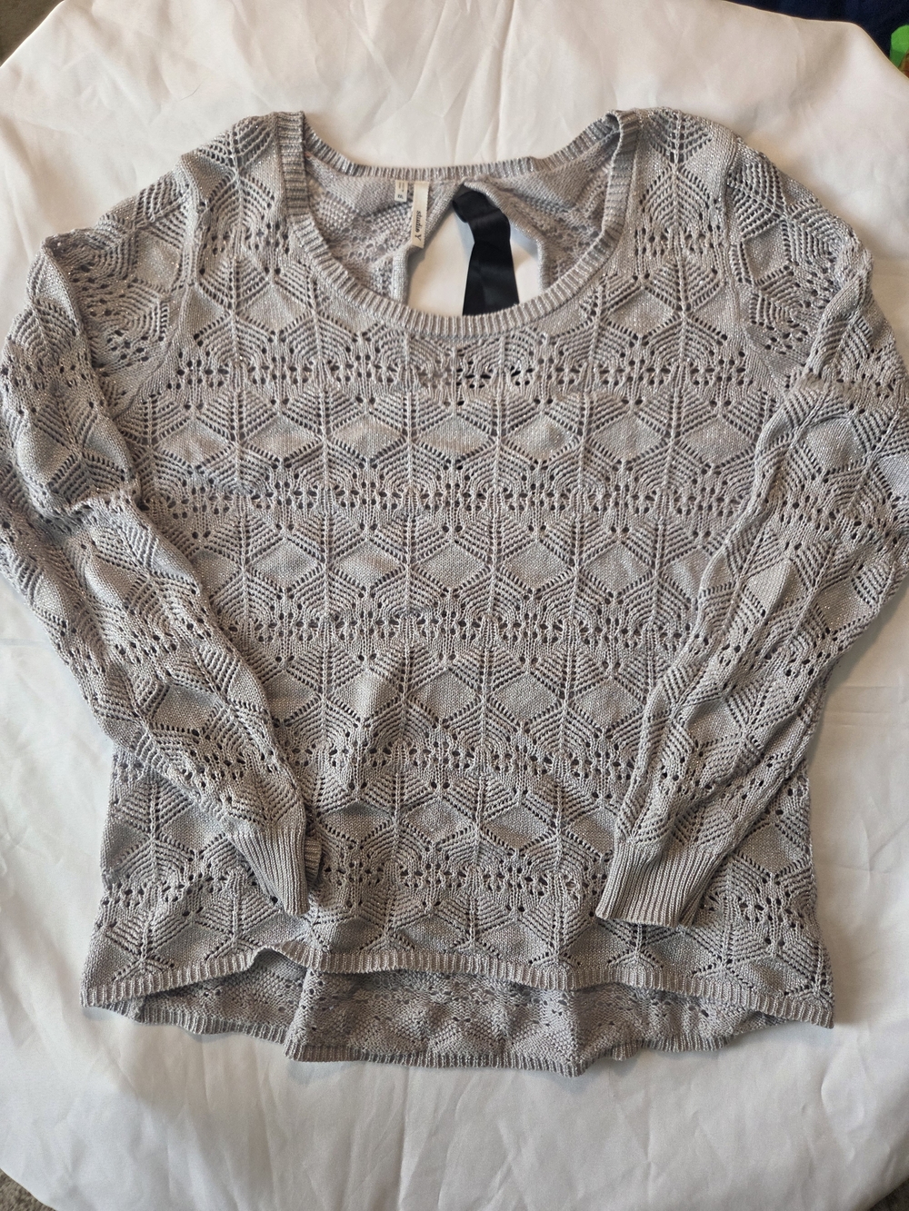 Studio Y At Maurices Light Gray Sparkle Openwork Knit Sweater - Women
